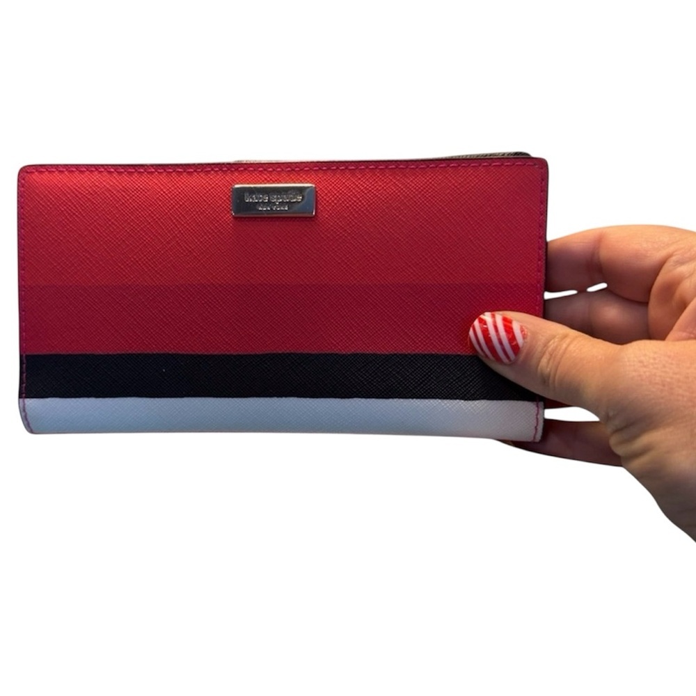 Kate Spade Tricolor Wallet card colder coin purse designer clutch red pink white